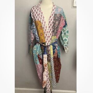 6-3 NEW Art Studio Company Floral Open Front Kimono Robe Colorful Sari ONE SIZE